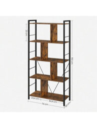 LEDREM Storage Unit, Bookcase, 5 Tiers, Open Compartments, Office Living Room, Bedroom, Industrial Style - thumbnail 2