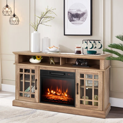 Costway Fireplace Tv Stand Set For 55 Inches W/ 2000W Electric Fireplace Insert-Natural - image 1