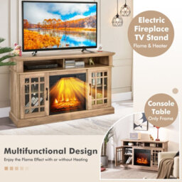 Costway Fireplace Tv Stand Set For 55 Inches W/ 2000W Electric Fireplace Insert-Natural - thumbnail 3