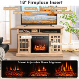 Costway Fireplace Tv Stand Set For 55 Inches W/ 2000W Electric Fireplace Insert-Natural - thumbnail 4