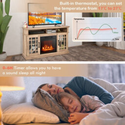 Costway Fireplace Tv Stand Set For 55 Inches W/ 2000W Electric Fireplace Insert-Natural - thumbnail 5