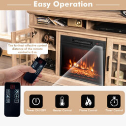 Costway Fireplace Tv Stand Set For 55 Inches W/ 2000W Electric Fireplace Insert-Natural - thumbnail 6