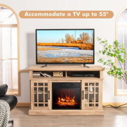 Costway Fireplace Tv Stand Set For 55 Inches W/ 2000W Electric Fireplace Insert-Natural - thumbnail 9