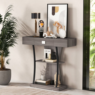 Costway T-Shaped Industrial Console Table Narrow Sofa Side Table Entryway Display Shelves - image 1