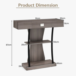 Costway T-Shaped Industrial Console Table Narrow Sofa Side Table Entryway Display Shelves - thumbnail 3