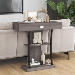 Costway T-Shaped Industrial Console Table Narrow Sofa Side Table Entryway Display Shelves - thumbnail 5