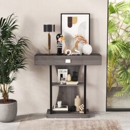 Costway T-Shaped Industrial Console Table Narrow Sofa Side Table Entryway Display Shelves - thumbnail 4