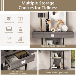 Costway T-Shaped Industrial Console Table Narrow Sofa Side Table Entryway Display Shelves - thumbnail 6