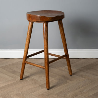 Elm Home And Products Elm Home And Garden Solid Wooden Breakfast Kitchen Bar Stool Dark Oak Finish Fully Assembled No Veneer 70Cm High, 40Cm Wide, 34Cm - image 1