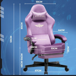 Gtplayer Fabric Gaming Chair, Ergonomic Computer Chair With Footrest And Lumbar Support Height Adjustable, Light Purple - thumbnail 3