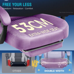 Gtplayer Fabric Gaming Chair, Ergonomic Computer Chair With Footrest And Lumbar Support Height Adjustable, Light Purple - thumbnail 4