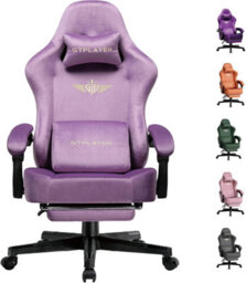 Gtplayer Fabric Gaming Chair, Ergonomic Computer Chair With Footrest And Lumbar Support Height Adjustable, Light Purple - thumbnail 1
