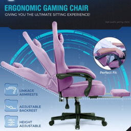 Gtplayer Fabric Gaming Chair, Ergonomic Computer Chair With Footrest And Lumbar Support Height Adjustable, Light Purple - thumbnail 2