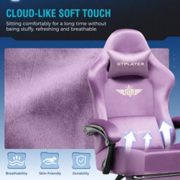 Gtplayer Fabric Gaming Chair, Ergonomic Computer Chair With Footrest And Lumbar Support Height Adjustable, Light Purple - thumbnail 5