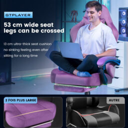 Gtplayer Fabric Gaming Chair, Ergonomic Computer Chair With Footrest And Lumbar Support Height Adjustable, Light Purple - thumbnail 6