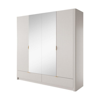 Arte Elegant Beige Hinged Door Wardrobe H2080mm W2130mm D550mm - Luxurious Design With Mirrored Panels - image 1