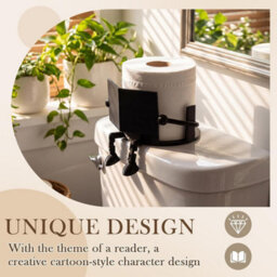 CLEFFNS Black Novelty Toilet Paper Holder, 3D Printed Reading Book Bathroom Tissue Stand, Free Standing Decorative Toilet Paper Storage - thumbnail 3