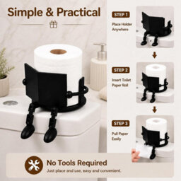 CLEFFNS Black Novelty Toilet Paper Holder, 3D Printed Reading Book Bathroom Tissue Stand, Free Standing Decorative Toilet Paper Storage - thumbnail 6