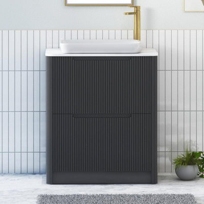 Royal Bathrooms Avenza 800mm Matt Obsidian Black Floor Standing Countertop Bathroom Vanity Unit 2 Drawer With Qubix Basin - image 1