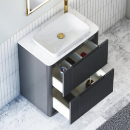 Royal Bathrooms Avenza 800mm Matt Obsidian Black Floor Standing Countertop Bathroom Vanity Unit 2 Drawer With Qubix Basin - thumbnail 5