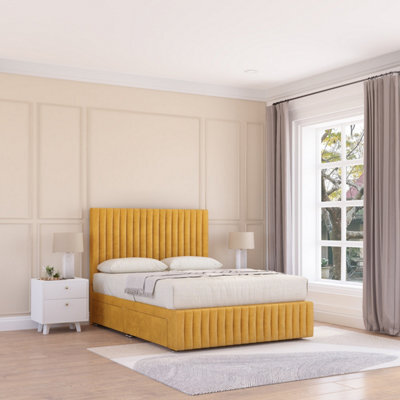 Sloomy Madison Mustard Plush 3Ft Memory Foam Bed Set With 2 Drawers, Mattress & Headboard- Single - image 1