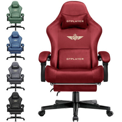 Gtplayer Fabric Gaming Chair, Ergonomic Height Adjustable Computer Chair With Footrest And Lumbar Support, Red - image 1
