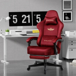 Gtplayer Fabric Gaming Chair, Ergonomic Height Adjustable Computer Chair With Footrest And Lumbar Support, Red - thumbnail 2
