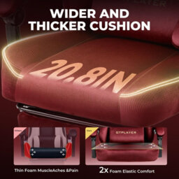 Gtplayer Fabric Gaming Chair, Ergonomic Height Adjustable Computer Chair With Footrest And Lumbar Support, Red - thumbnail 5