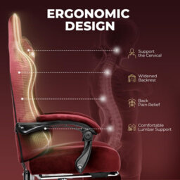 Gtplayer Fabric Gaming Chair, Ergonomic Height Adjustable Computer Chair With Footrest And Lumbar Support, Red - thumbnail 6