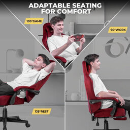 Gtplayer Fabric Gaming Chair, Ergonomic Height Adjustable Computer Chair With Footrest And Lumbar Support, Red - thumbnail 8