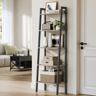 Vasagle Ladder Shelf, 5-Tier Bookshelf, Bookcase, For Living Room, Bedroom, Kitchen, Steel Frame, Camel Brown And Black - image 1