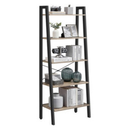 Vasagle Ladder Shelf, 5-Tier Bookshelf, Bookcase, For Living Room, Bedroom, Kitchen, Steel Frame, Camel Brown And Black - thumbnail 3