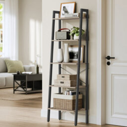 Vasagle Ladder Shelf, 5-Tier Bookshelf, Bookcase, For Living Room, Bedroom, Kitchen, Steel Frame, Camel Brown And Black - thumbnail 1