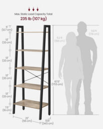 Vasagle Ladder Shelf, 5-Tier Bookshelf, Bookcase, For Living Room, Bedroom, Kitchen, Steel Frame, Camel Brown And Black - thumbnail 7