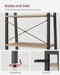 Vasagle Ladder Shelf, 5-Tier Bookshelf, Bookcase, For Living Room, Bedroom, Kitchen, Steel Frame, Camel Brown And Black - thumbnail 6