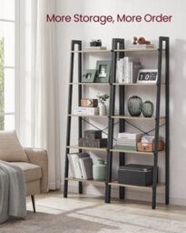 Vasagle Ladder Shelf, 5-Tier Bookshelf, Bookcase, For Living Room, Bedroom, Kitchen, Steel Frame, Camel Brown And Black - thumbnail 4