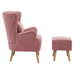 Living And Home Modern Pink Wingback Accent Chair Armchair With Footstool And Lumbar Pillow - thumbnail 4