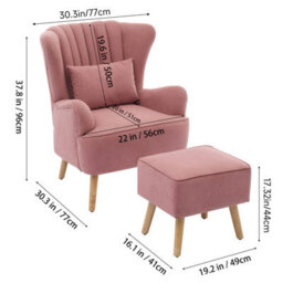 Living And Home Modern Pink Wingback Accent Chair Armchair With Footstool And Lumbar Pillow - thumbnail 7