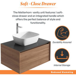 Plum&clay Matterhorn Oak Wall Hung Bathroom Vanity Unit With Black Countertop (W)600mm (H)450mm - thumbnail 3