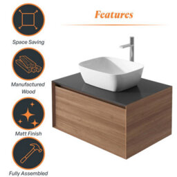 Plum&clay Matterhorn Oak Wall Hung Bathroom Vanity Unit With Black Countertop (W)600mm (H)450mm - thumbnail 5