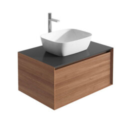 Plum&clay Matterhorn Oak Wall Hung Bathroom Vanity Unit With Black Countertop (W)600mm (H)450mm