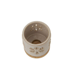 Alora Ceramic Snowflake Candle Holder On Wood Base - Winter Decor - thumbnail 3