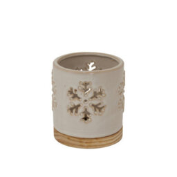 Alora Ceramic Snowflake Candle Holder On Wood Base - Winter Decor - thumbnail 2