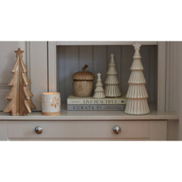 Alora Ceramic Snowflake Candle Holder On Wood Base - Winter Decor - thumbnail 5
