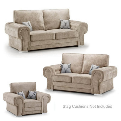 Furnishings For Less UK Milan Fabric 3 Piece Sofa Suite Mink Full Back Chesterfield Style - image 1