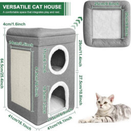 3 Layer Cat House Cave With Cushions Foldable Cat Bed With Cat Scratching Board - thumbnail 2