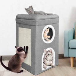 3 Layer Cat House Cave With Cushions Foldable Cat Bed With Cat Scratching Board - thumbnail 5