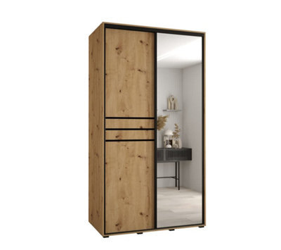 Arte Cannes Xi Mirrored Sliding Door Wardrobe W140Cm - Elegant Oak Artisan Storage Solution - image 1