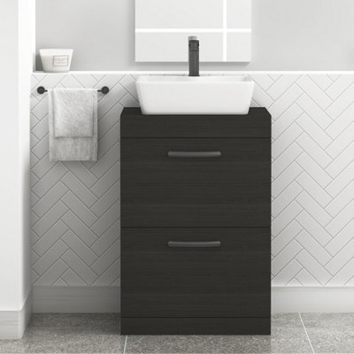 Royal Bathrooms 600mm Floor Standing Vanity Unit 2 Drawer Hale Black & Countertop Basin - Cube With Matt Black Handle - image 1
