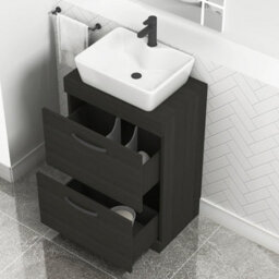 Royal Bathrooms 600mm Floor Standing Vanity Unit 2 Drawer Hale Black & Countertop Basin - Cube With Matt Black Handle - thumbnail 3